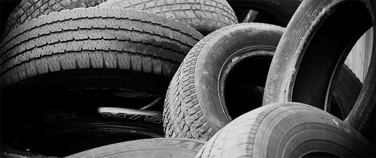Black and white image of tires