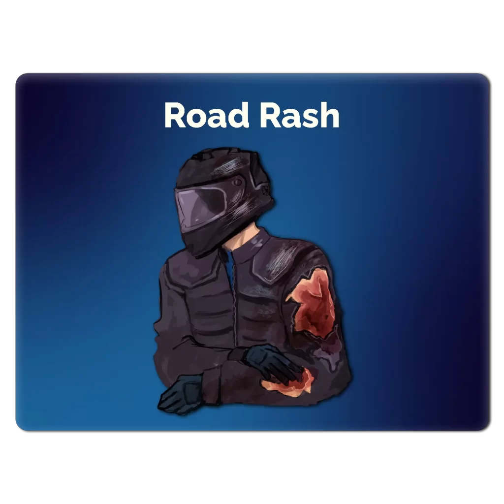 Illustration of a motorcyclist who has suffered a road rash injury