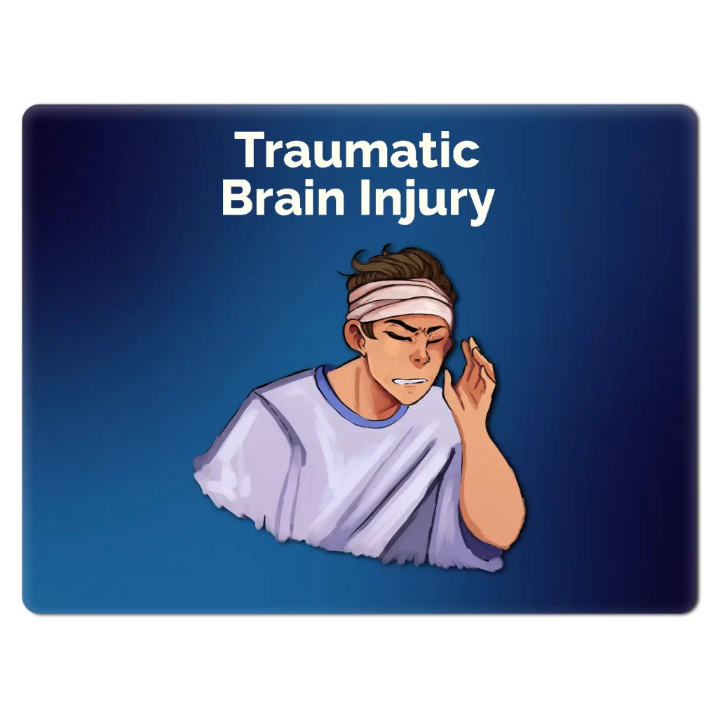 Illustration of a person grimacing pain having sustained a serious head injury