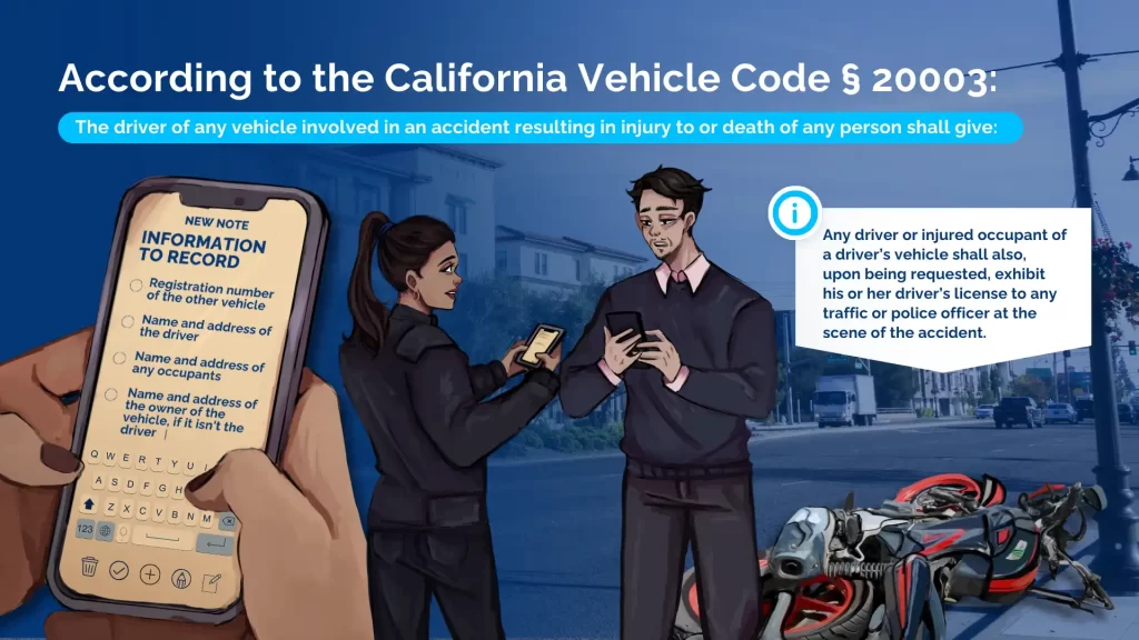 Illustration of two people exchanging information following a motorcycle accident